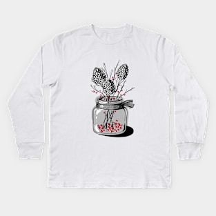 A winter window with a bright light. Christmas and new year drawing Kids Long Sleeve T-Shirt